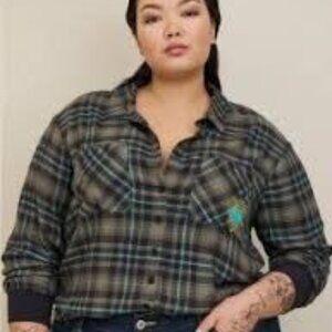 NWT Torrid Blue and Gray Plaid Flannel Shirt